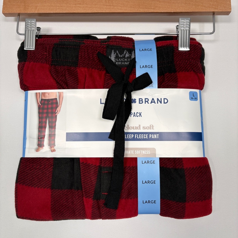 Lucky Brand Mens Sleep Fleece Pant L Red Black Buffalo Plaid LUM253LP822SA008